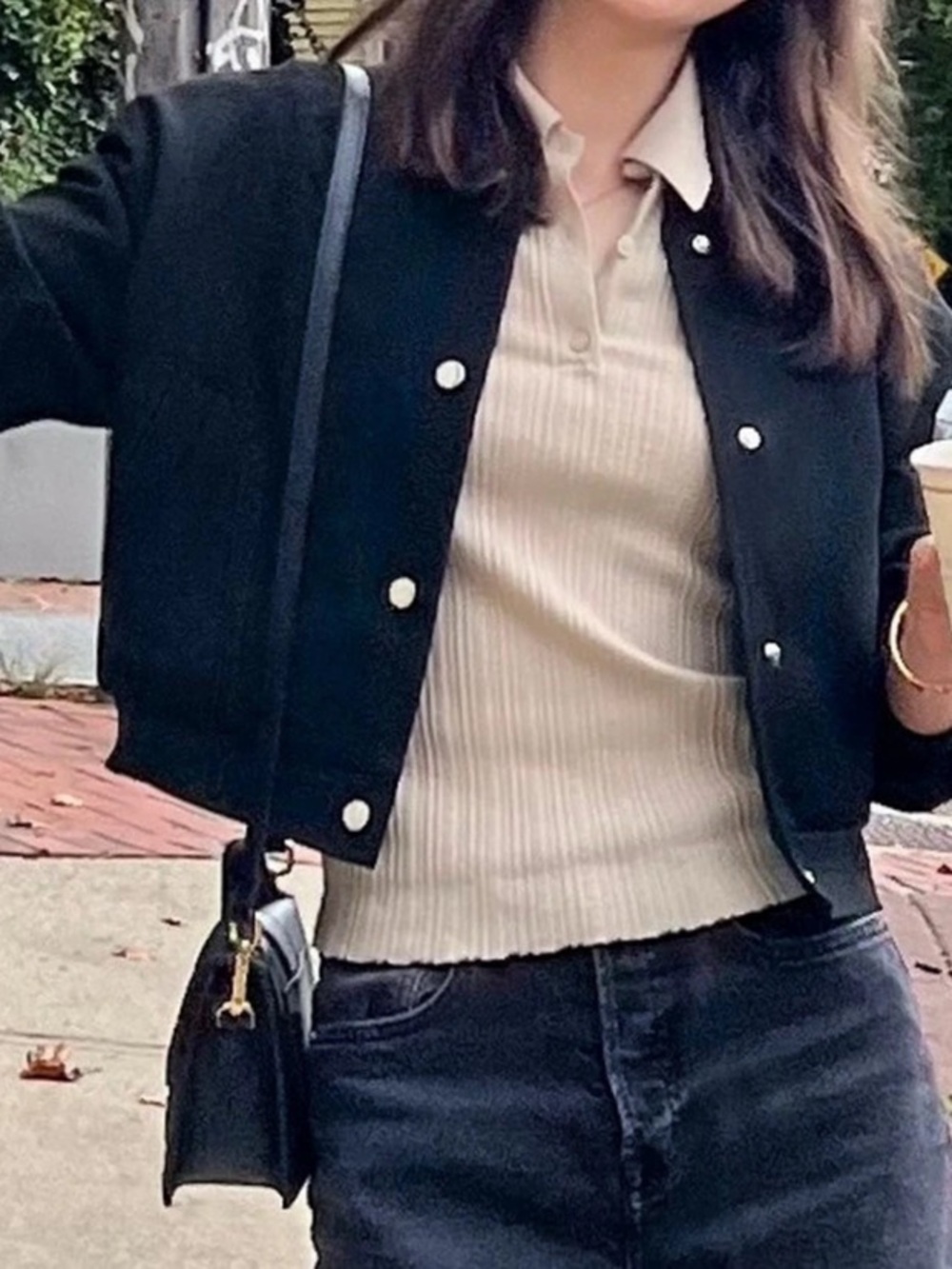 Zara Cropped Bomber Jacket Black Snap-Front Varsity Jacket Small